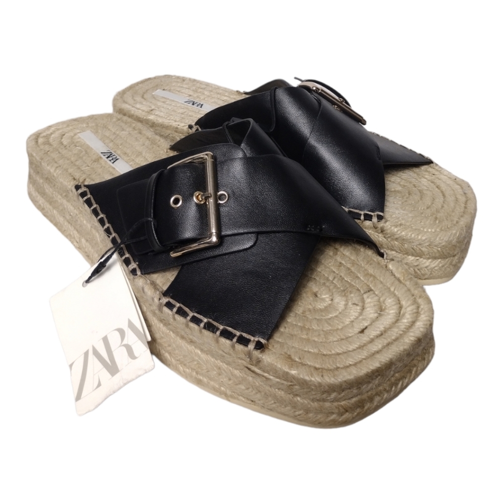 Zara Jute Chunky Wedge Espadrille Platform Square Toe Sandal